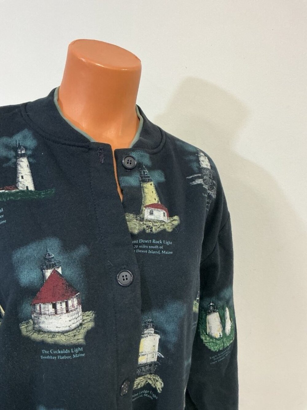 Vintage Lighthouse Sweatshirt Cardigan Made USA Nautical Print Womens XL - Picture 2 of 8